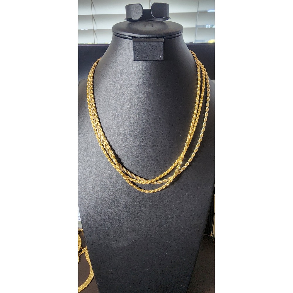 Vintage Gold Tone Triple Strand Layered Rope Chain Necklace Korea 24 Inch